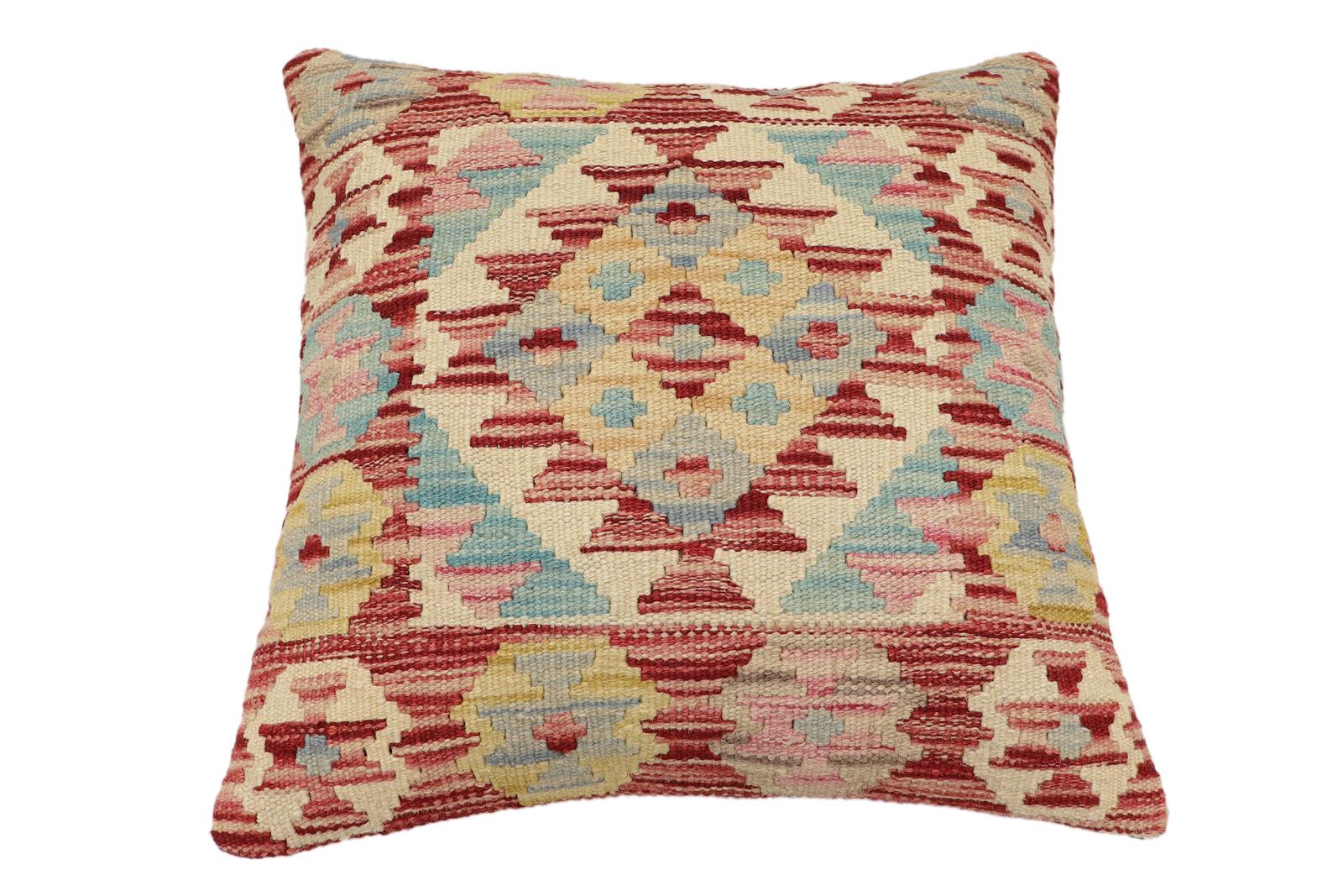 handmade Traditional Pillow Red Blue Hand-Woven SQUARE 100% WOOL Hand woven turkish pillow2' x 2'