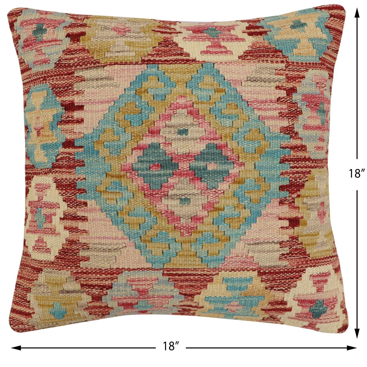 handmade Traditional Pillow Red Blue Hand-Woven SQUARE 100% WOOL Hand woven turkish pillow2' x 2'