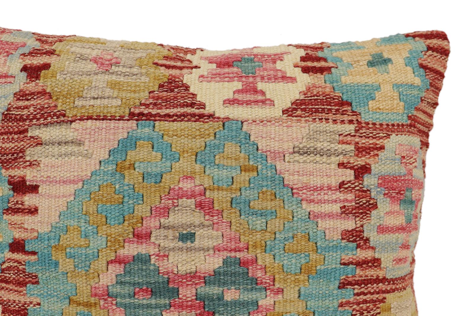 handmade Traditional Pillow Red Blue Hand-Woven SQUARE 100% WOOL Hand woven turkish pillow2' x 2'