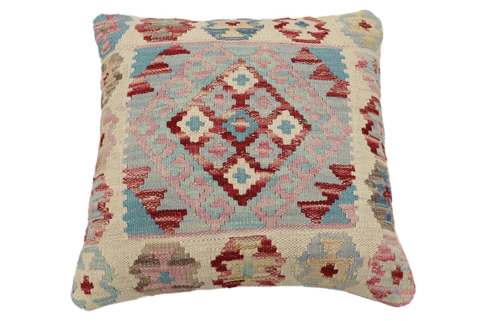 handmade Traditional Pillow Red Blue Hand-Woven SQUARE 100% WOOL Hand woven turkish pillow2' x 2'