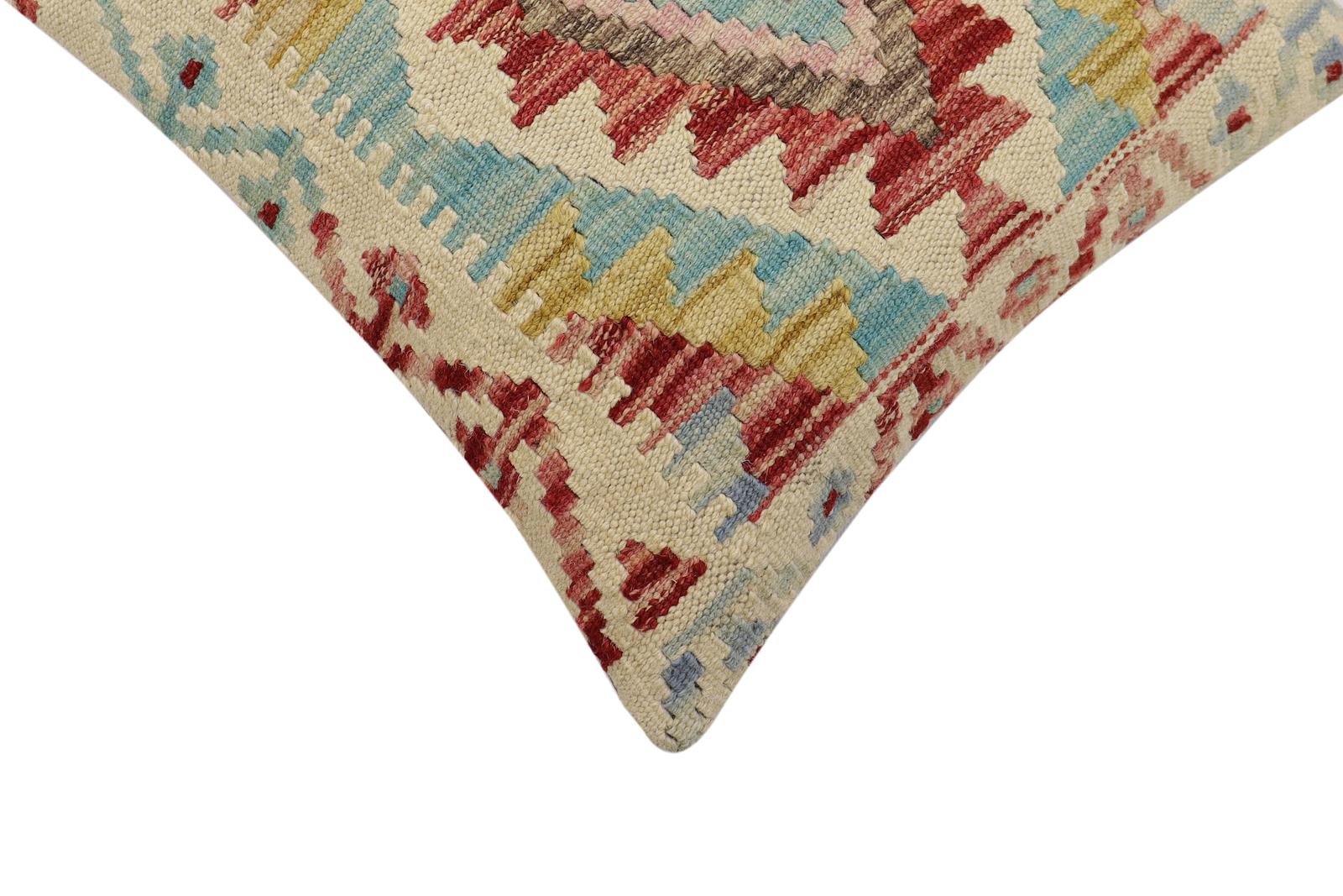 handmade Traditional Pillow Beige Red Hand-Woven SQUARE 100% WOOL Hand woven turkish pillow2' x 2'