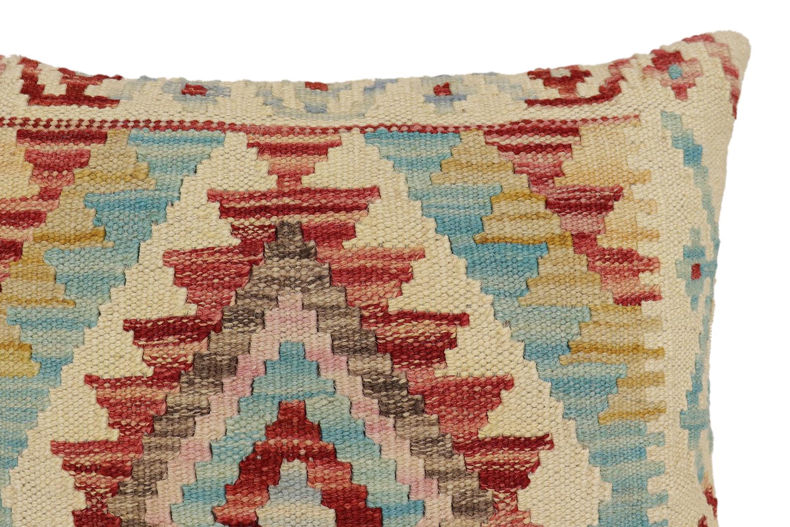 handmade Traditional Pillow Beige Red Hand-Woven SQUARE 100% WOOL Hand woven turkish pillow2' x 2'