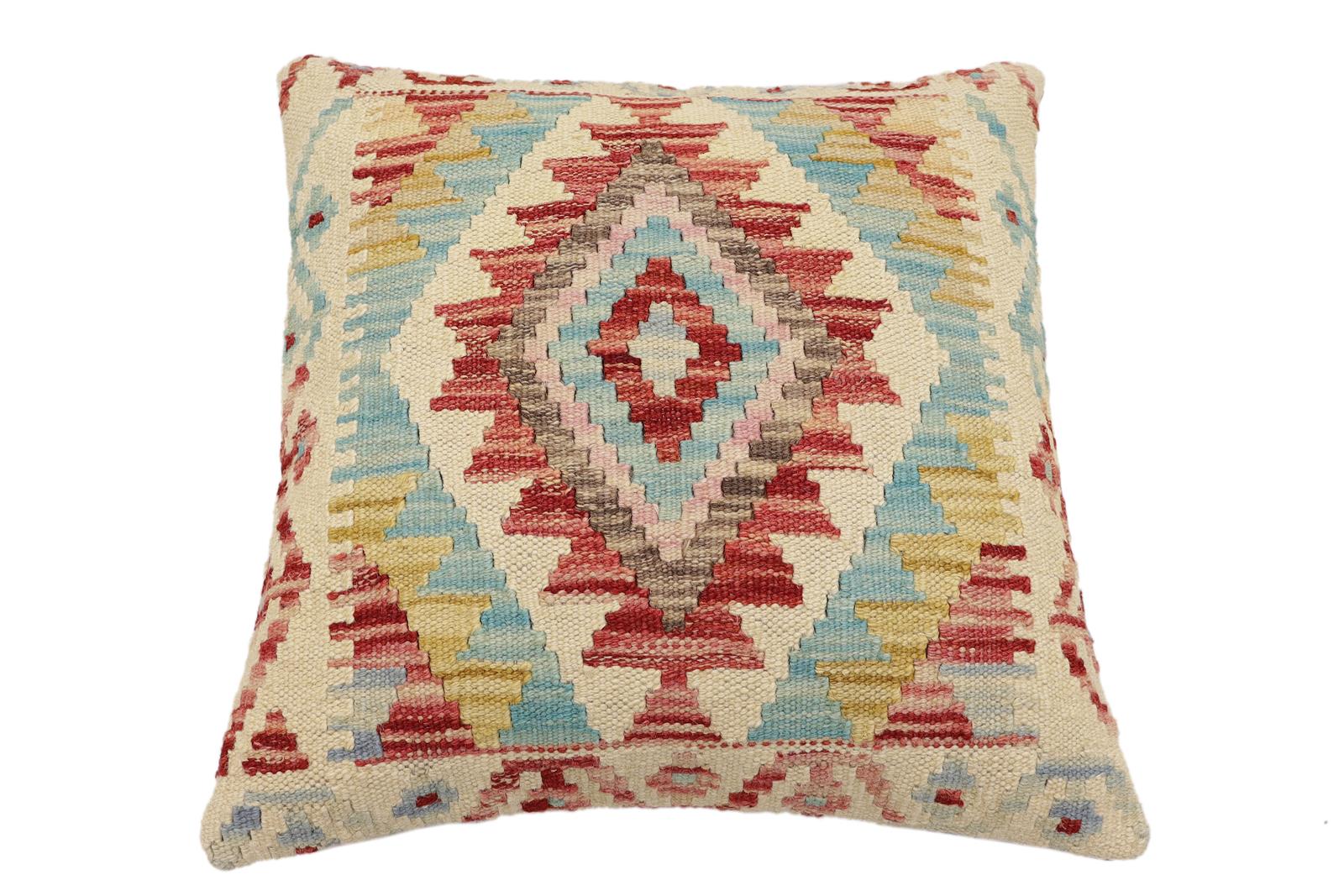 handmade Traditional Pillow Beige Red Hand-Woven SQUARE 100% WOOL Hand woven turkish pillow2' x 2'