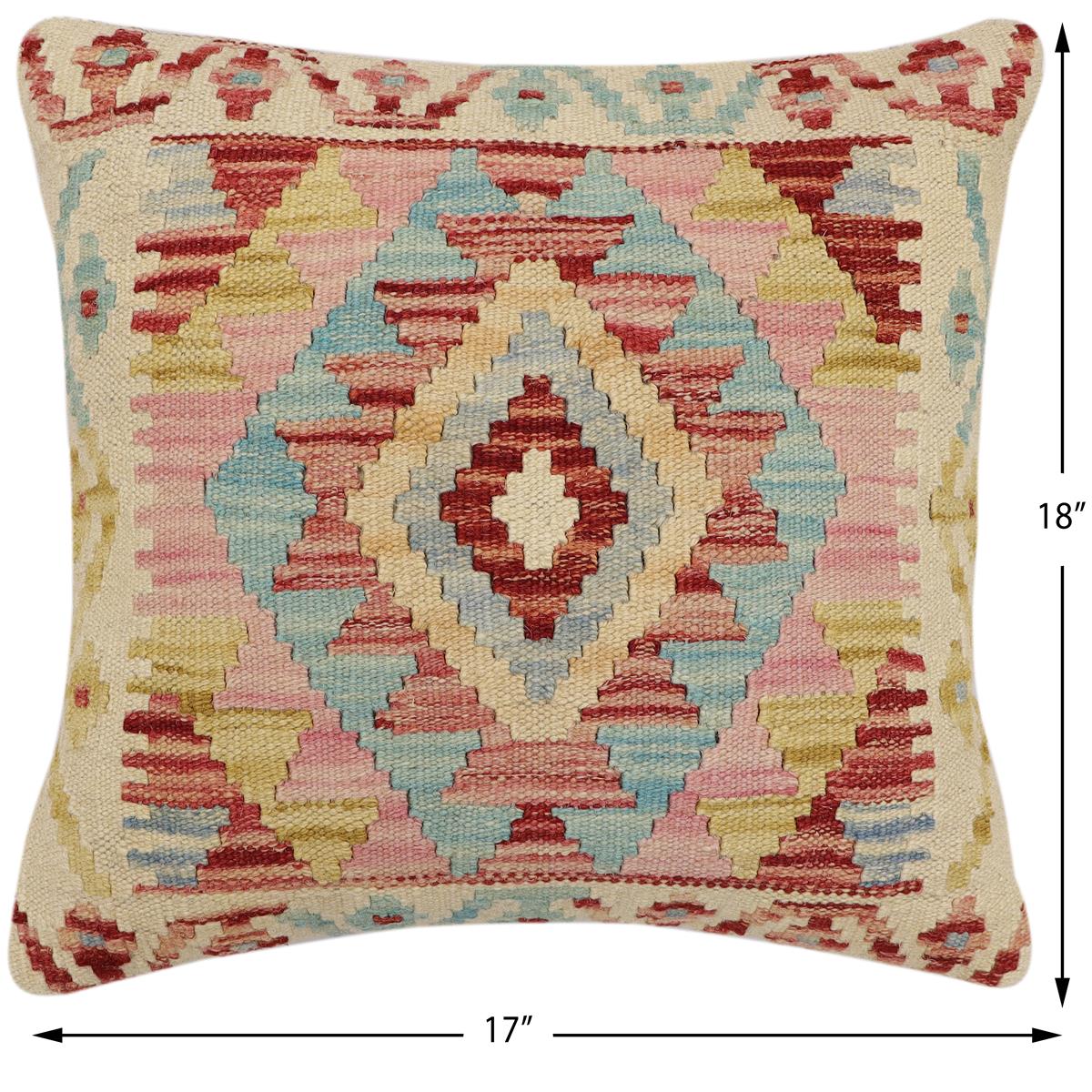 handmade Traditional Pillow Beige Red Hand-Woven SQUARE 100% WOOL  Hand woven turkish pillow  2 x 2
