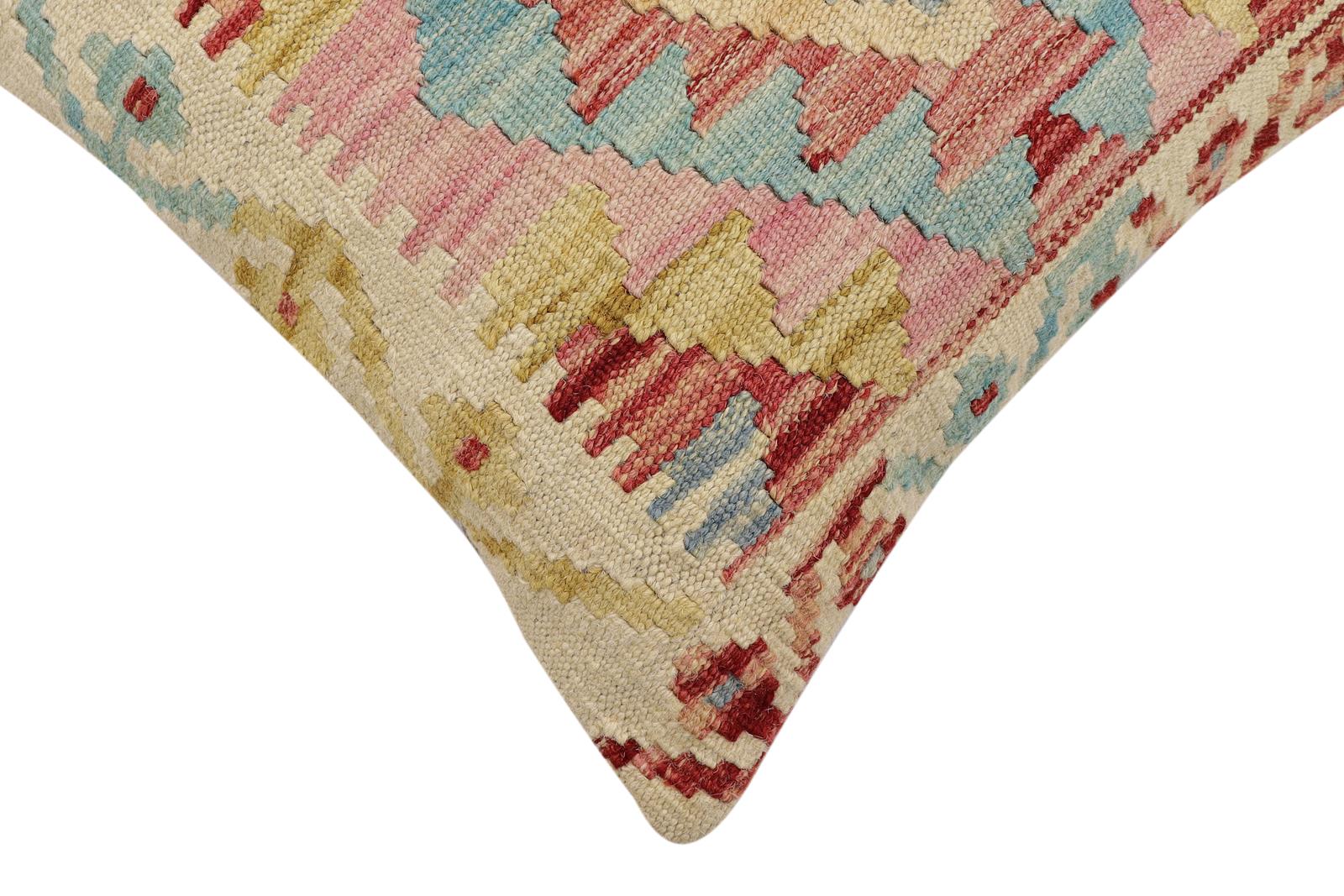 handmade Traditional Pillow Beige Red Hand-Woven SQUARE 100% WOOL  Hand woven turkish pillow  2 x 2