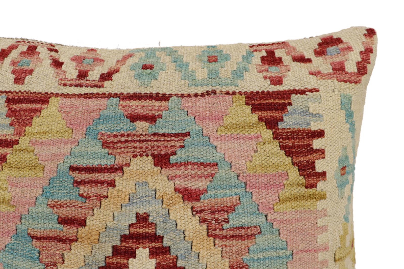 handmade Traditional Pillow Beige Red Hand-Woven SQUARE 100% WOOL  Hand woven turkish pillow  2 x 2