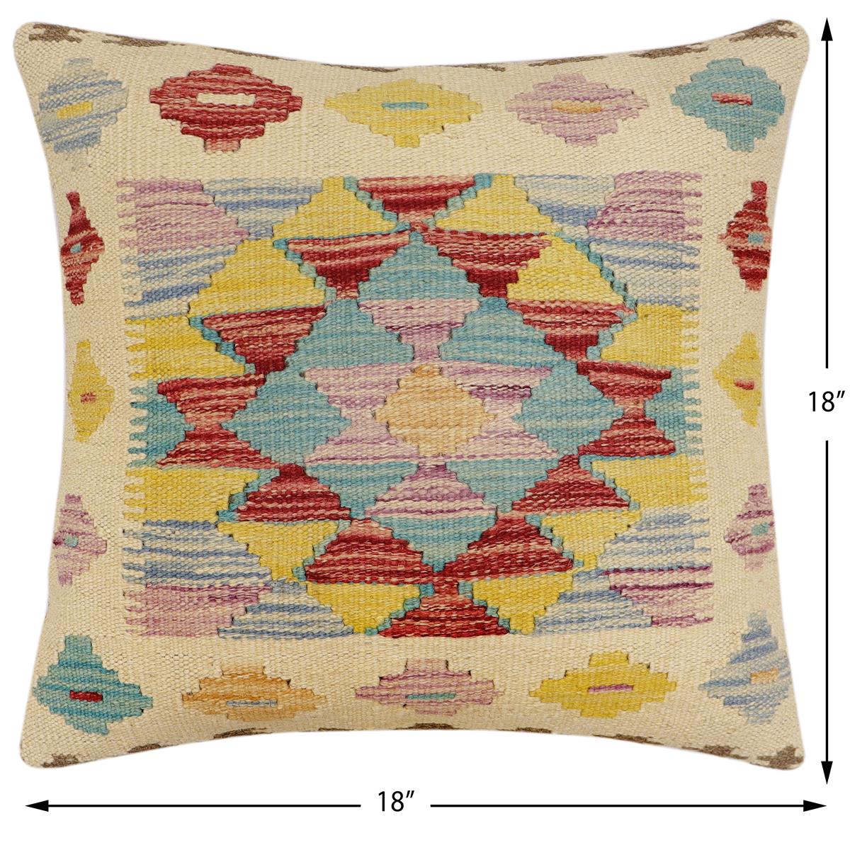 handmade Traditional Pillow Beige Red Hand-Woven SQUARE 100% WOOL Hand woven turkish pillow2' x 2'