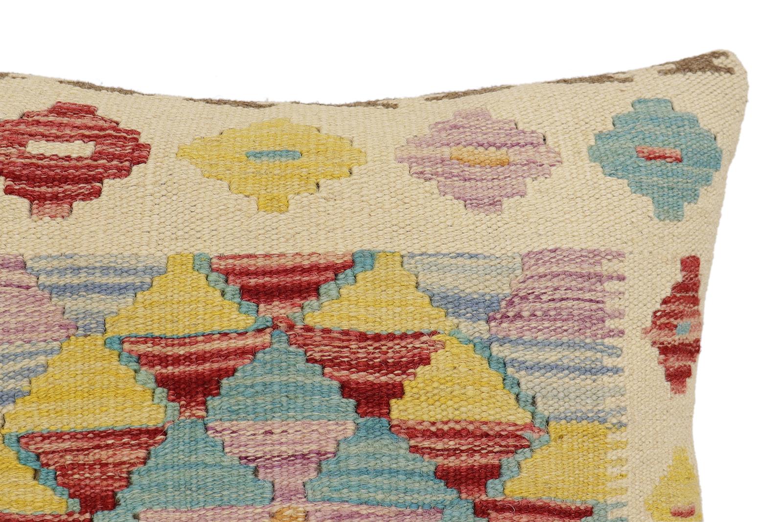 handmade Traditional Pillow Beige Red Hand-Woven SQUARE 100% WOOL Hand woven turkish pillow2' x 2'