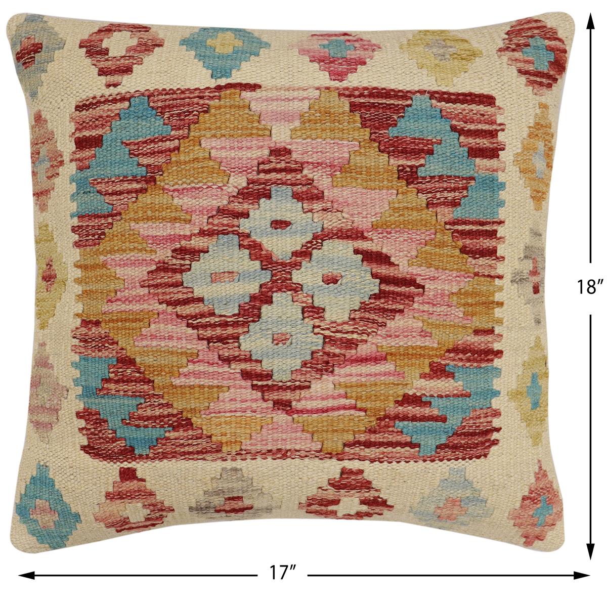 handmade Traditional Pillow Beige Red Hand-Woven SQUARE 100% WOOL  Hand woven turkish pillow  2 x 2