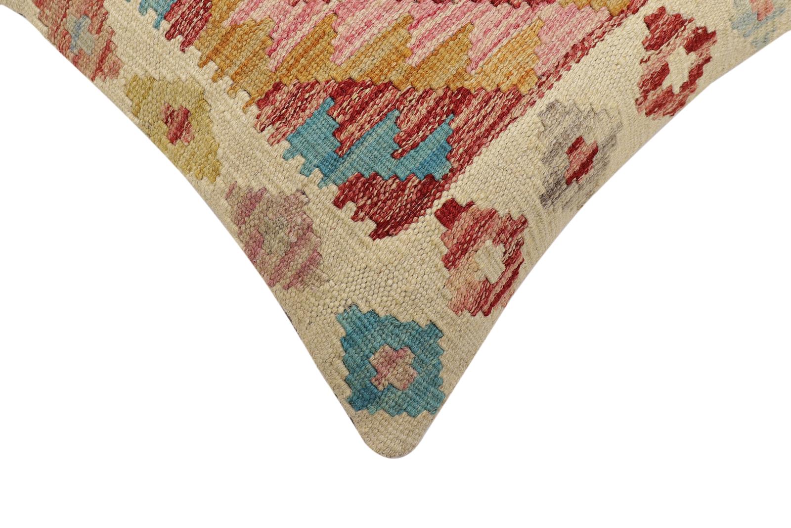handmade Traditional Pillow Beige Red Hand-Woven SQUARE 100% WOOL  Hand woven turkish pillow  2 x 2