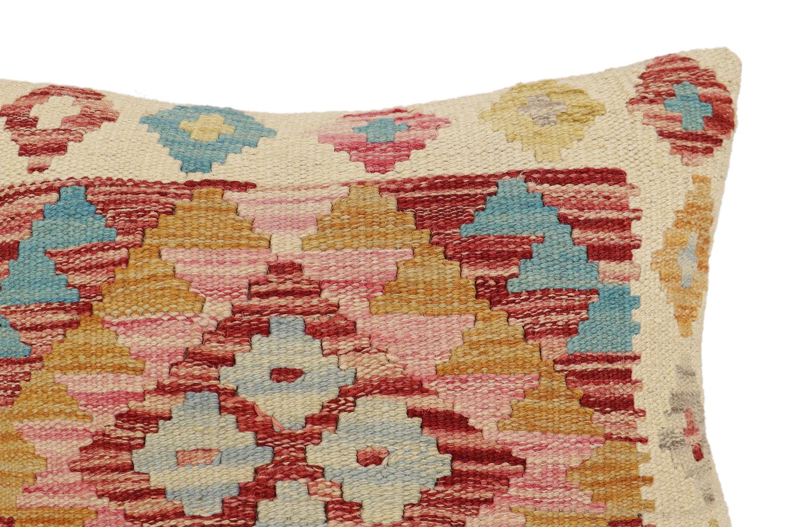 handmade Traditional Pillow Beige Red Hand-Woven SQUARE 100% WOOL  Hand woven turkish pillow  2 x 2