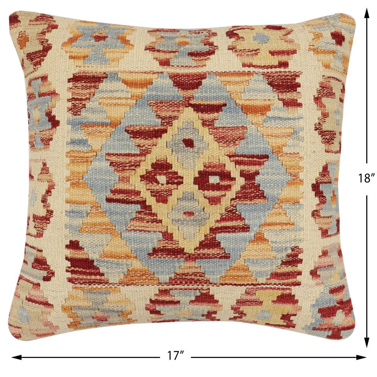handmade Traditional Pillow Beige Red Hand-Woven SQUARE 100% WOOL  Hand woven turkish pillow  2 x 2