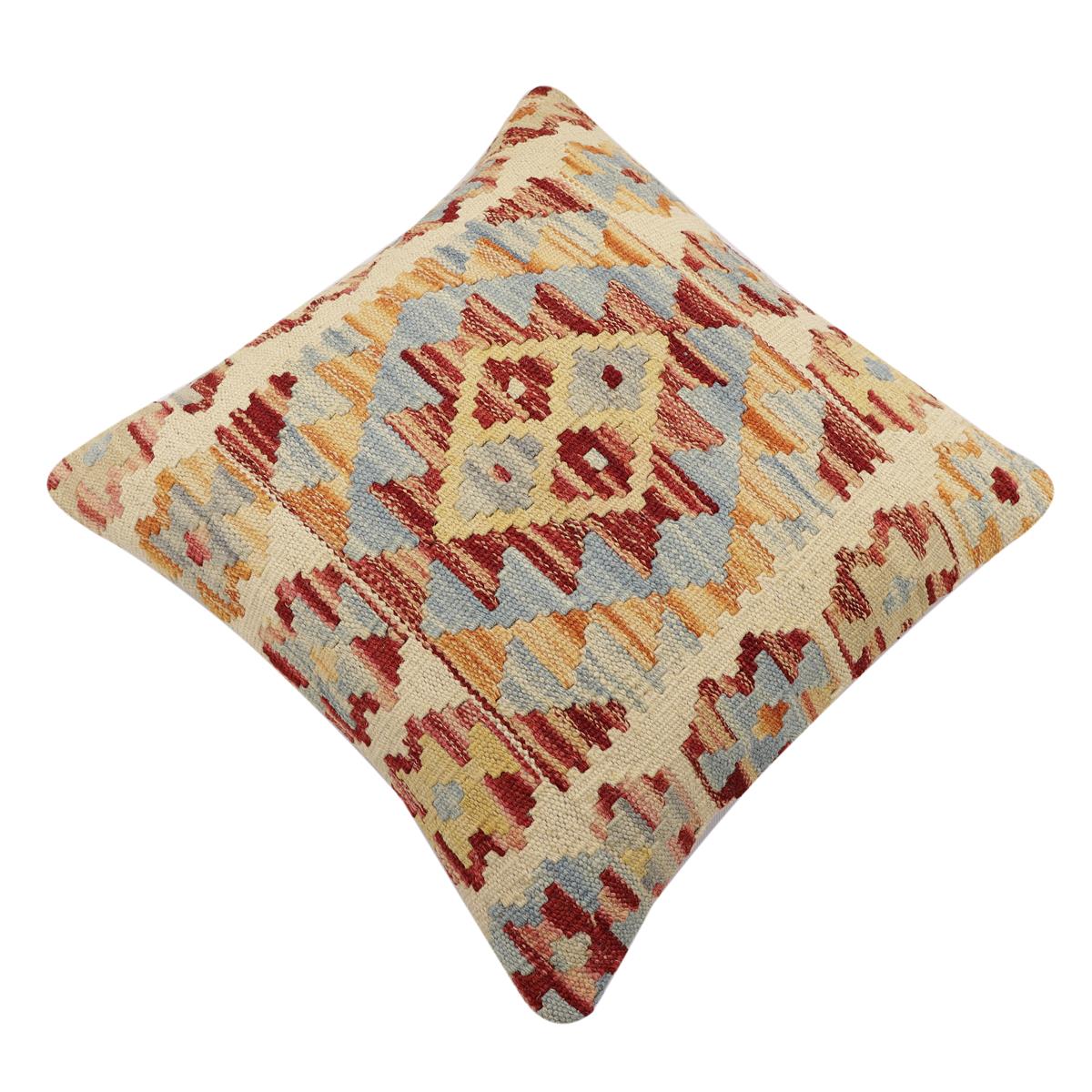 handmade Traditional Pillow Beige Red Hand-Woven SQUARE 100% WOOL  Hand woven turkish pillow  2 x 2