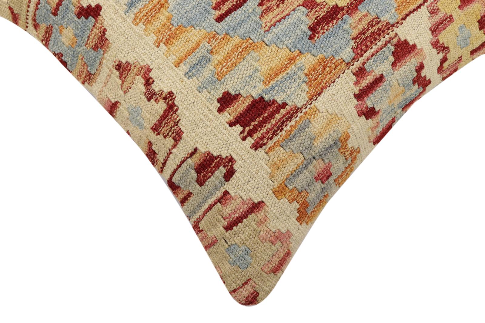 handmade Traditional Pillow Beige Red Hand-Woven SQUARE 100% WOOL  Hand woven turkish pillow  2 x 2