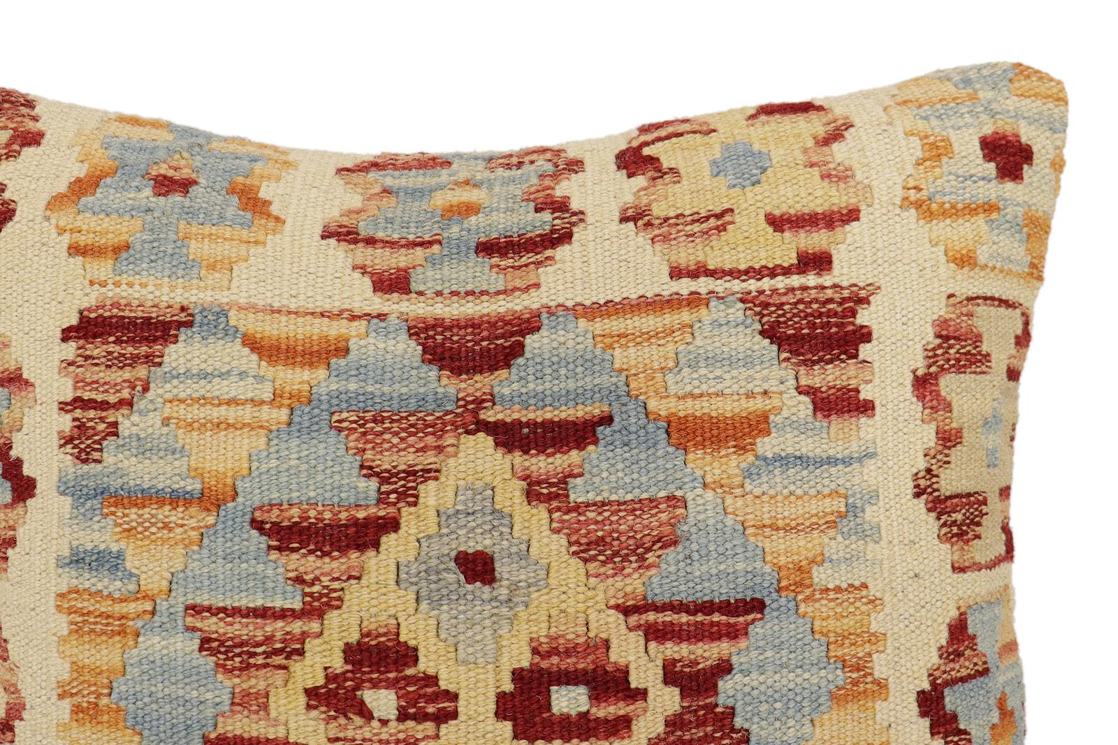 handmade Traditional Pillow Beige Red Hand-Woven SQUARE 100% WOOL  Hand woven turkish pillow  2 x 2