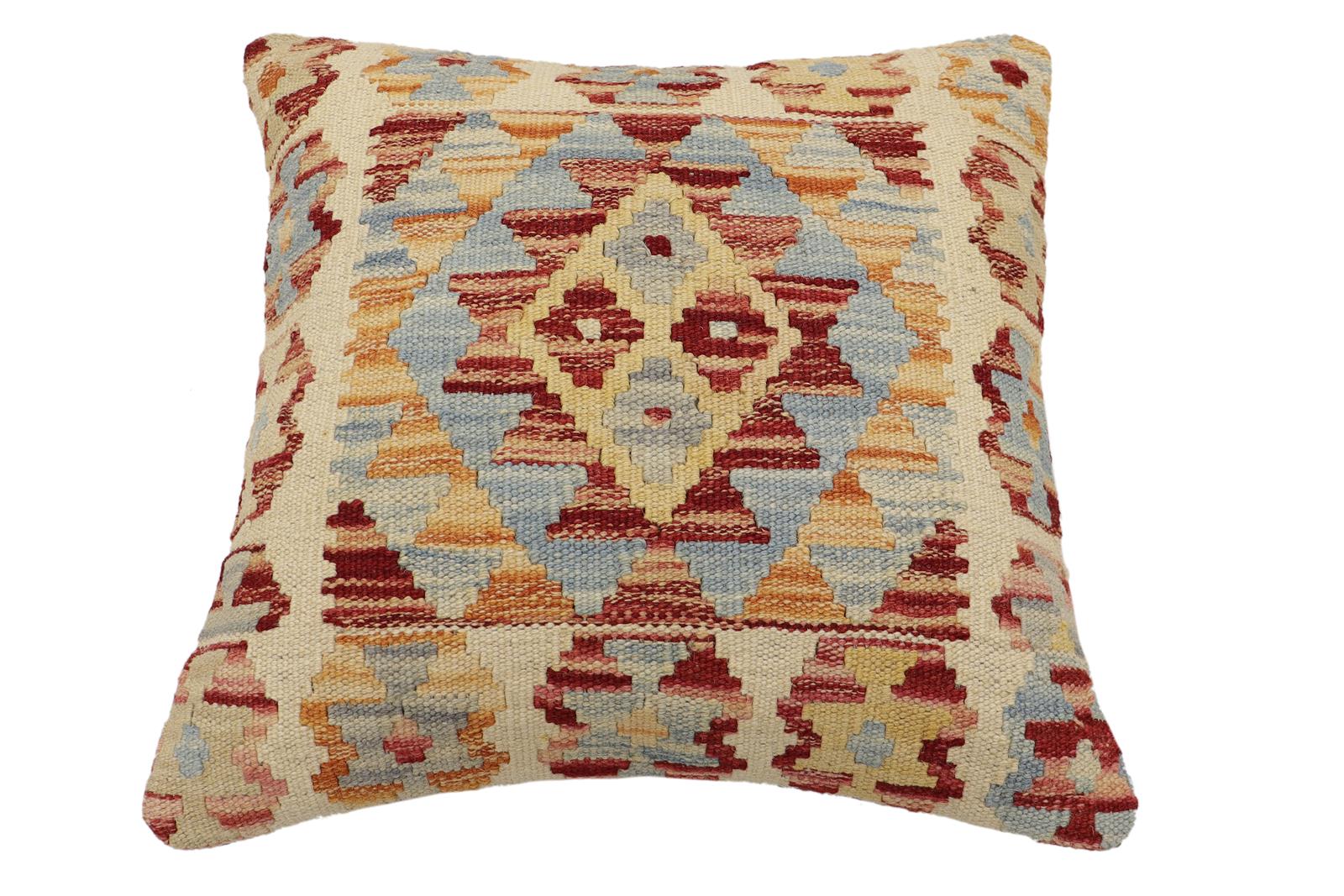 handmade Traditional Pillow Beige Red Hand-Woven SQUARE 100% WOOL  Hand woven turkish pillow  2 x 2