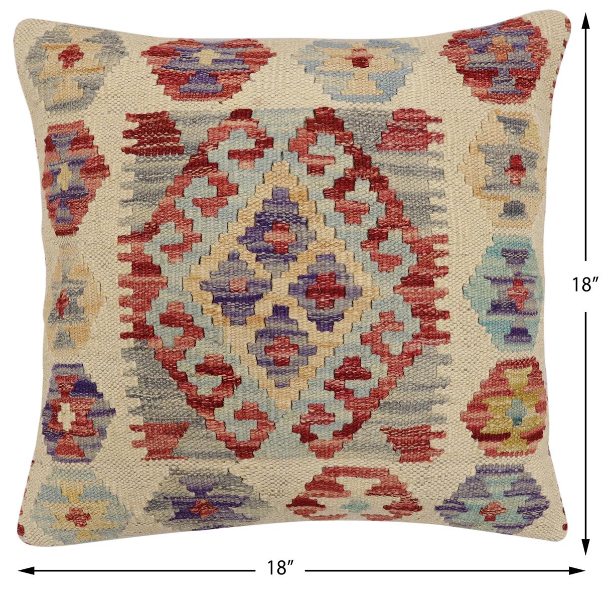 handmade Traditional Pillow Beige Red Hand-Woven SQUARE 100% WOOL Hand woven turkish pillow2' x 2'