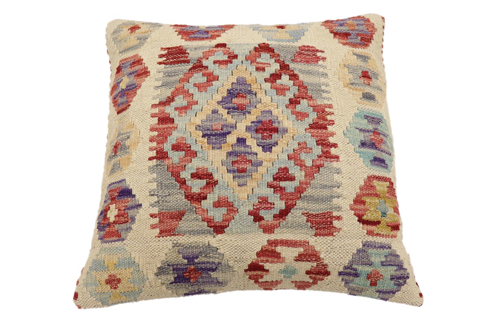 handmade Traditional Pillow Beige Red Hand-Woven SQUARE 100% WOOL Hand woven turkish pillow2' x 2'