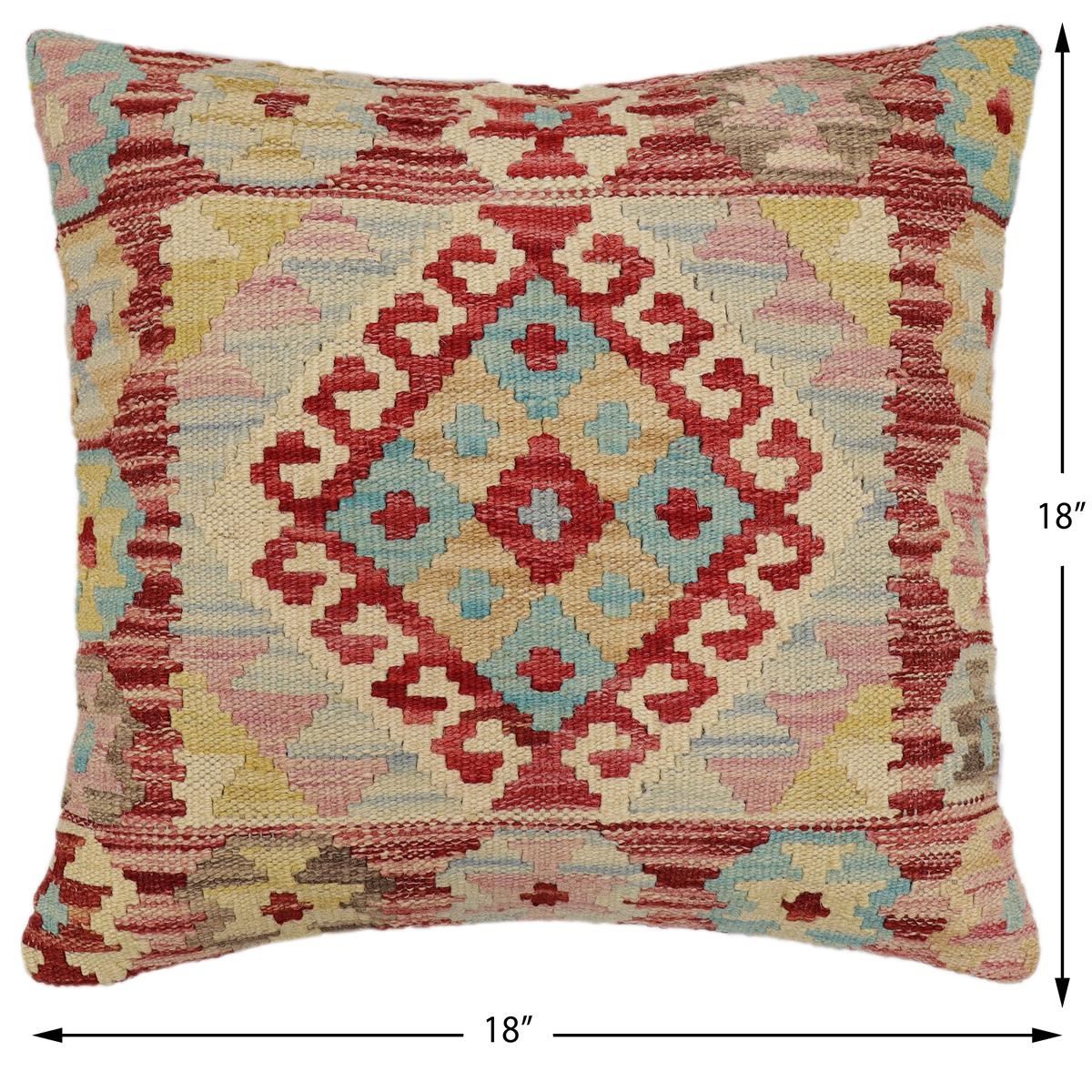 handmade Traditional Pillow Red Beige Hand-Woven SQUARE 100% WOOL Hand woven turkish pillow2' x 2'