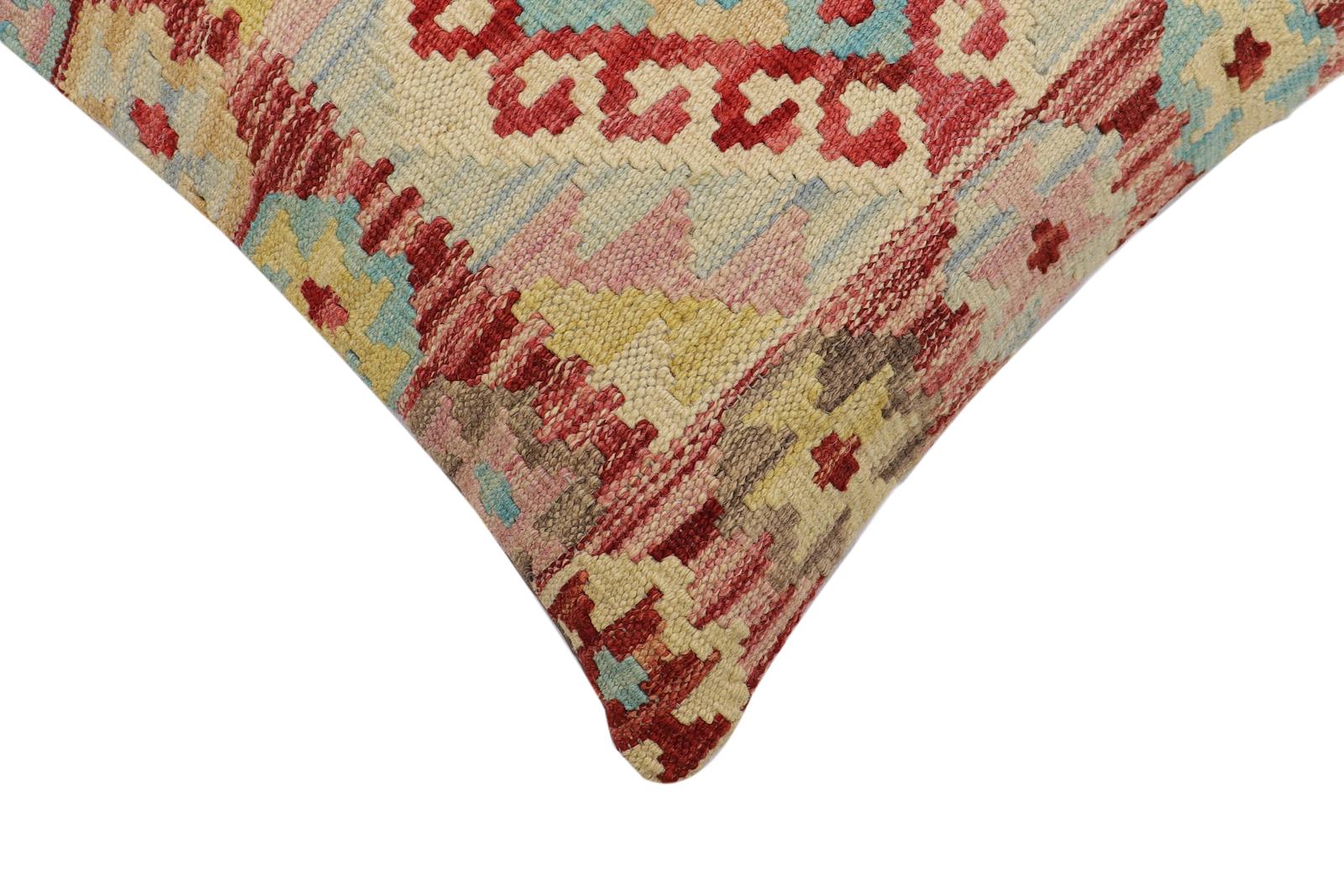 handmade Traditional Pillow Red Beige Hand-Woven SQUARE 100% WOOL Hand woven turkish pillow2' x 2'