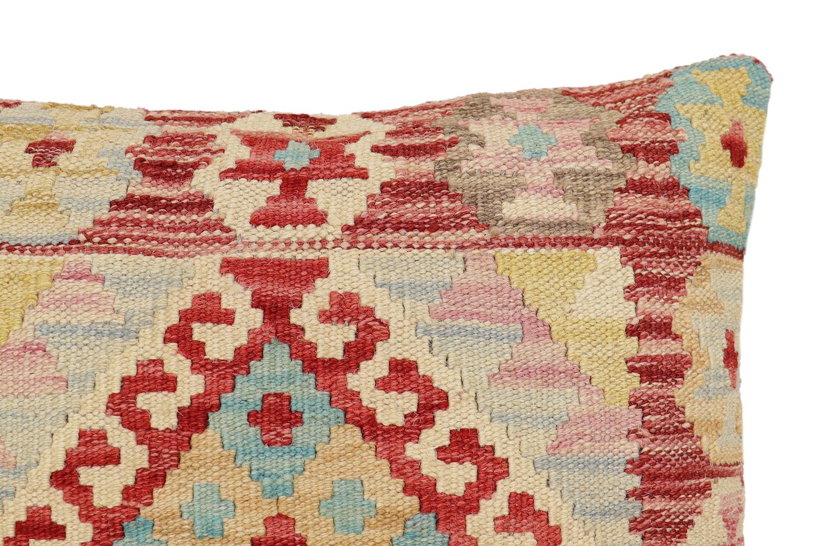 handmade Traditional Pillow Red Beige Hand-Woven SQUARE 100% WOOL Hand woven turkish pillow2' x 2'