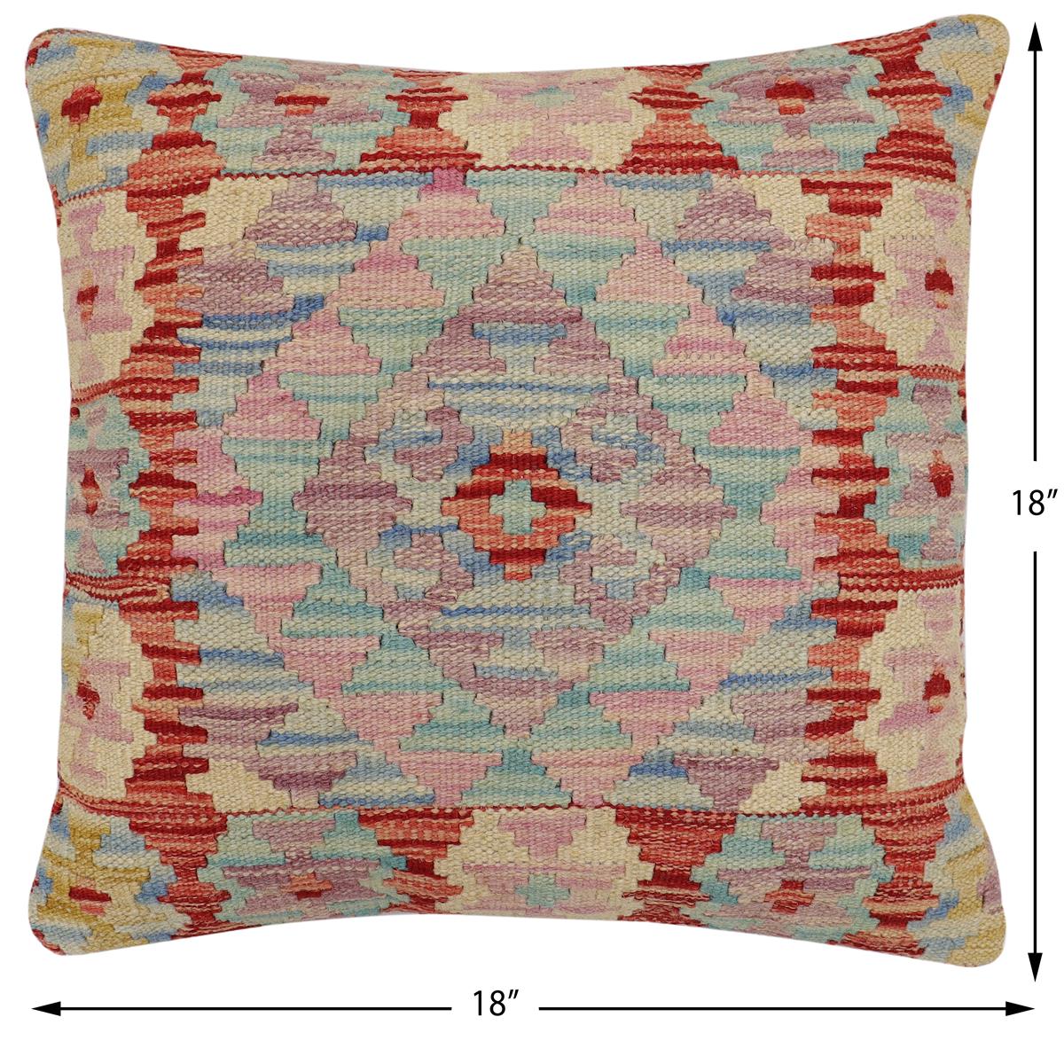 handmade Traditional Pillow Red Blue Hand-Woven SQUARE 100% WOOL Hand woven turkish pillow2' x 2'