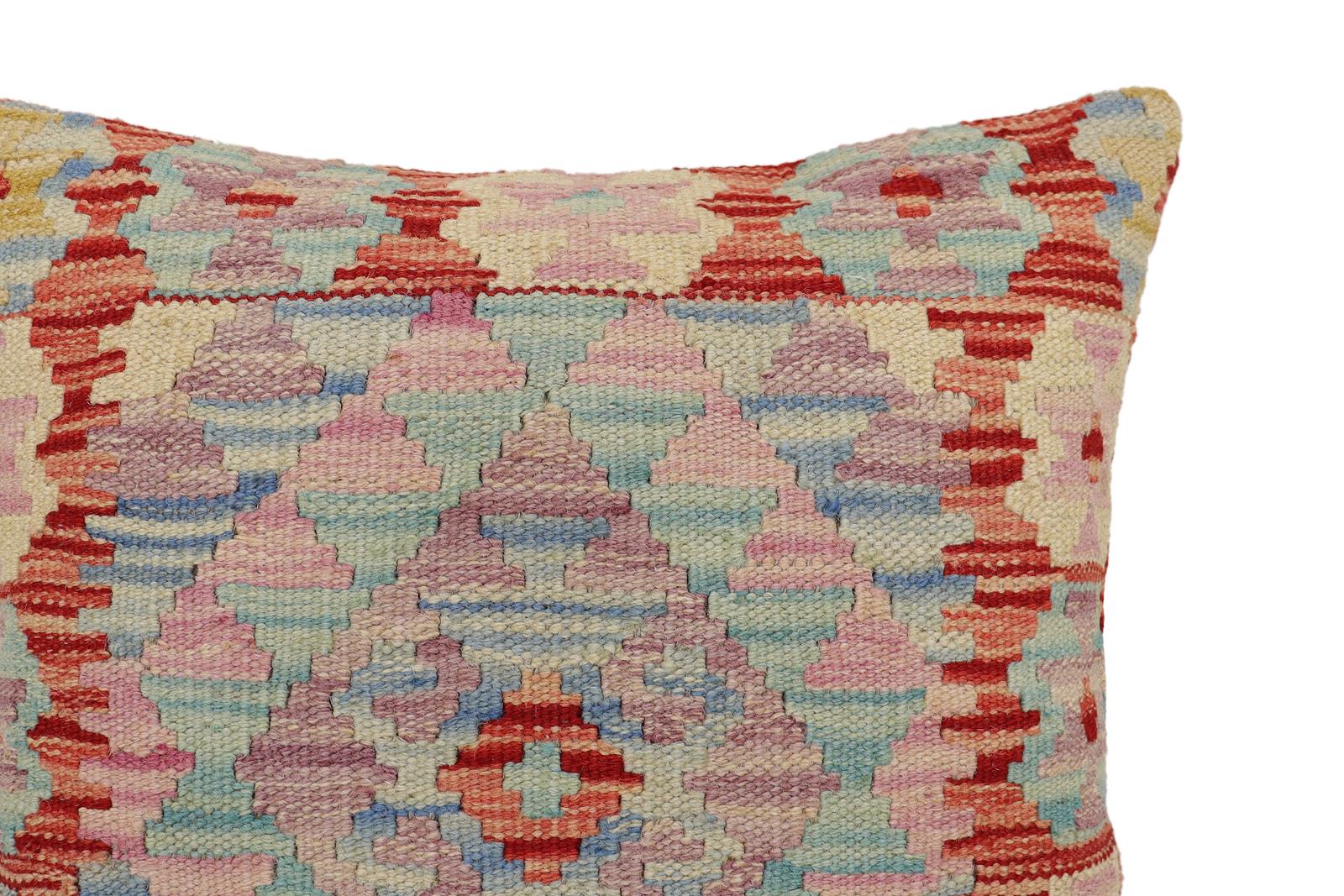 handmade Traditional Pillow Red Blue Hand-Woven SQUARE 100% WOOL Hand woven turkish pillow2' x 2'