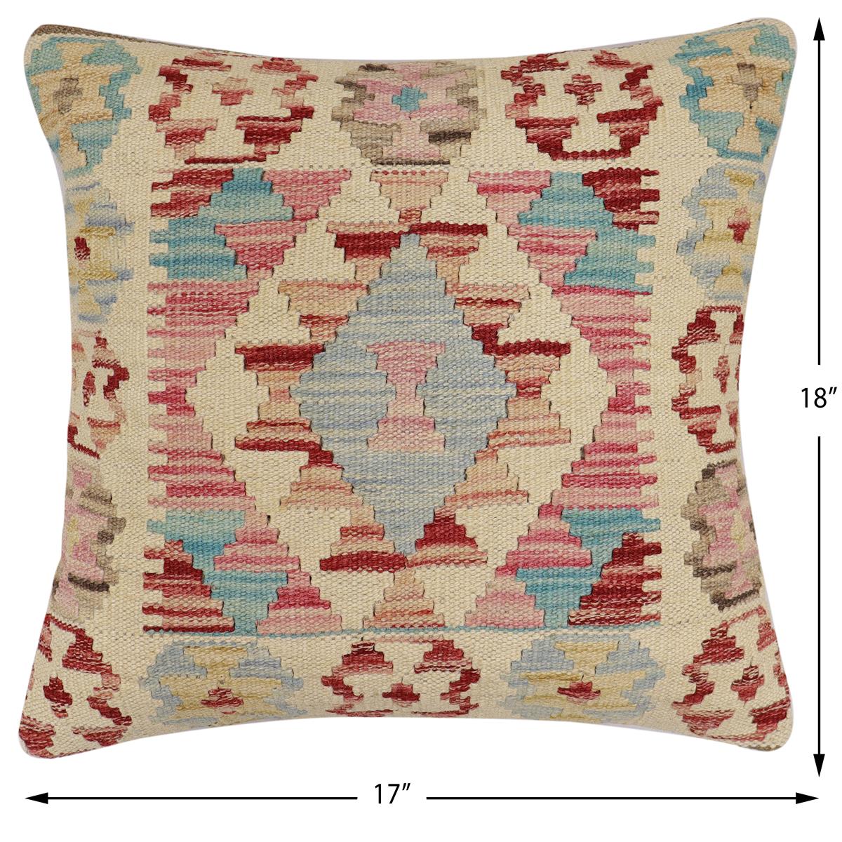 handmade Traditional Pillow Beige Red Hand-Woven SQUARE 100% WOOL  Hand woven turkish pillow  2 x 2