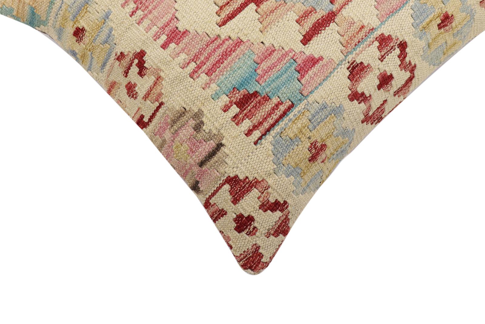 handmade Traditional Pillow Beige Red Hand-Woven SQUARE 100% WOOL  Hand woven turkish pillow  2 x 2