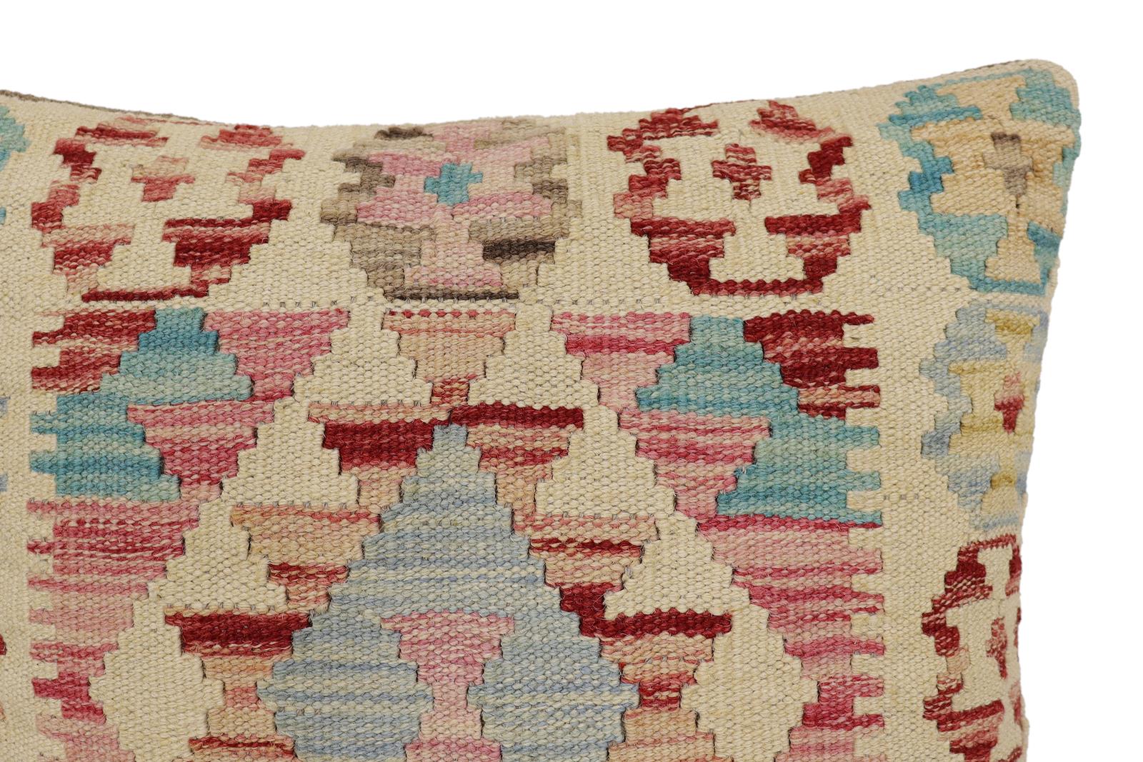 handmade Traditional Pillow Beige Red Hand-Woven SQUARE 100% WOOL  Hand woven turkish pillow  2 x 2