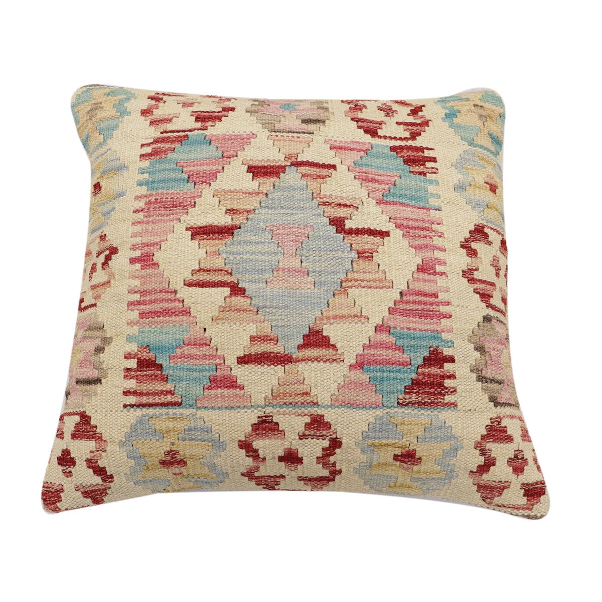 handmade Traditional Pillow Beige Red Hand-Woven SQUARE 100% WOOL  Hand woven turkish pillow  2 x 2