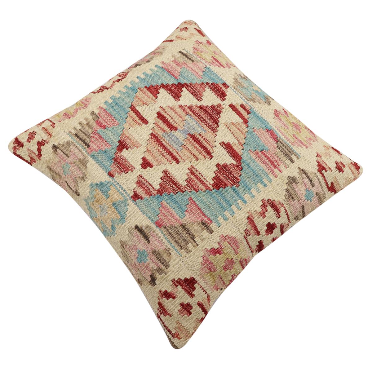 handmade Traditional Pillow Beige Red Hand-Woven SQUARE 100% WOOL  Hand woven turkish pillow  2 x 2