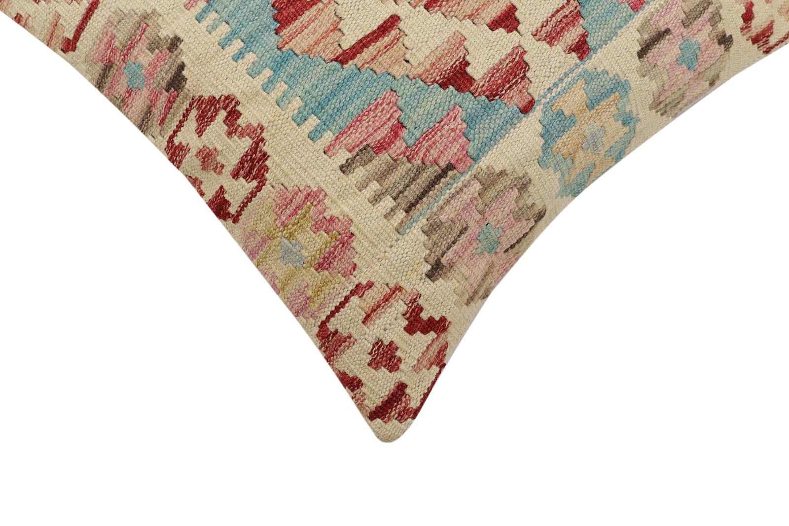 handmade Traditional Pillow Beige Red Hand-Woven SQUARE 100% WOOL  Hand woven turkish pillow  2 x 2