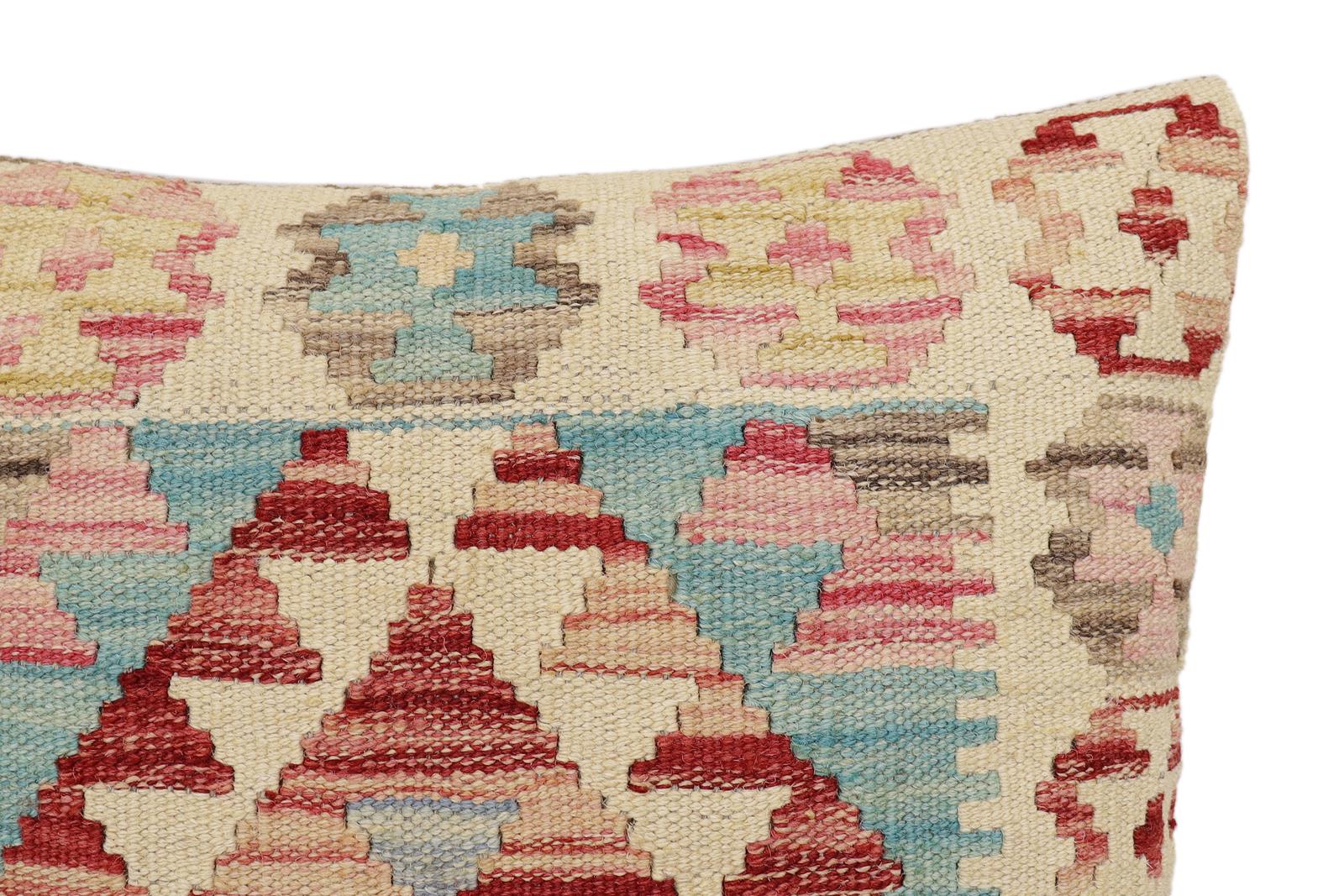 handmade Traditional Pillow Beige Red Hand-Woven SQUARE 100% WOOL  Hand woven turkish pillow  2 x 2