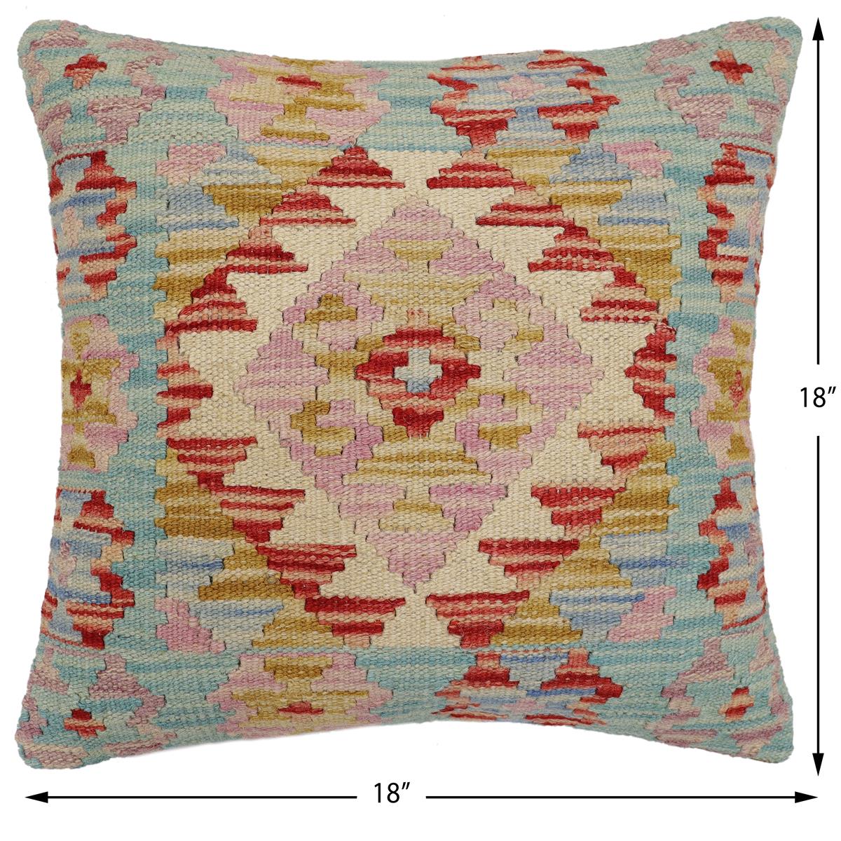 handmade Traditional Pillow Blue Red Hand-Woven SQUARE 100% WOOL Hand woven turkish pillow2' x 2'
