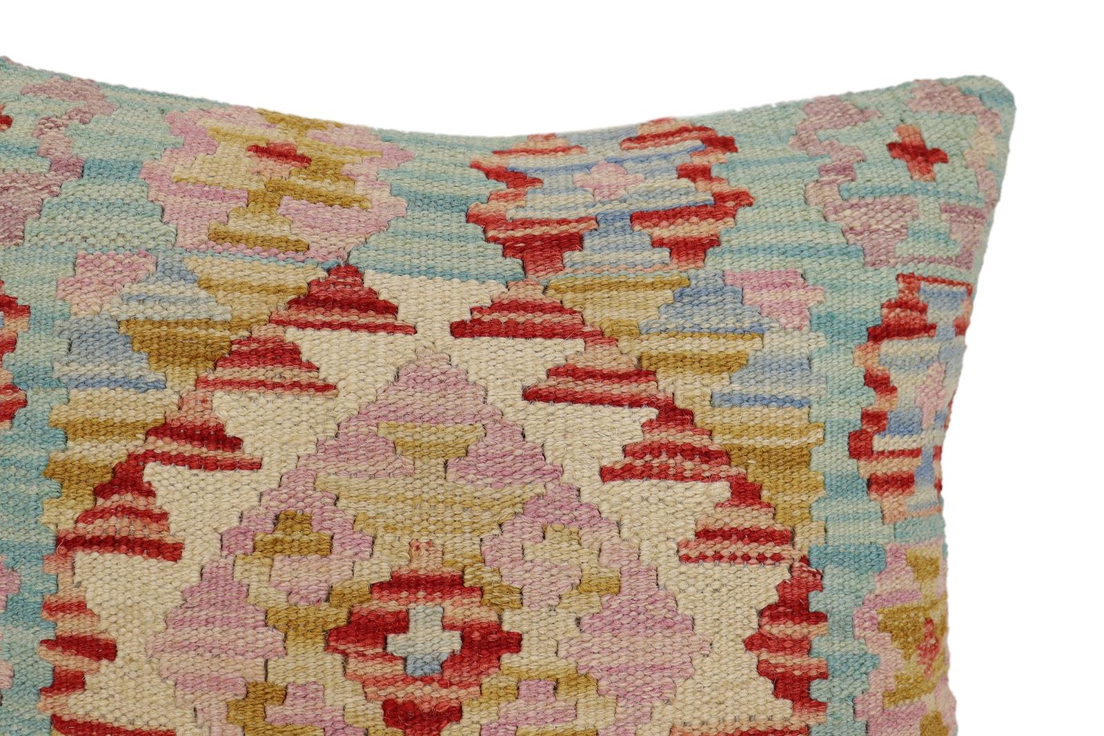 handmade Traditional Pillow Blue Red Hand-Woven SQUARE 100% WOOL Hand woven turkish pillow2' x 2'