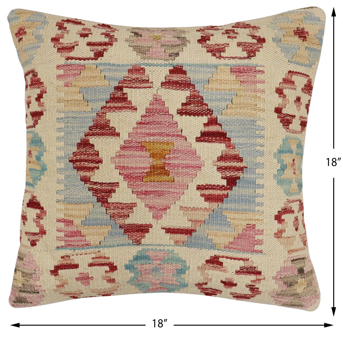handmade Traditional Pillow Beige Red Hand-Woven SQUARE 100% WOOL Hand woven turkish pillow2' x 2'