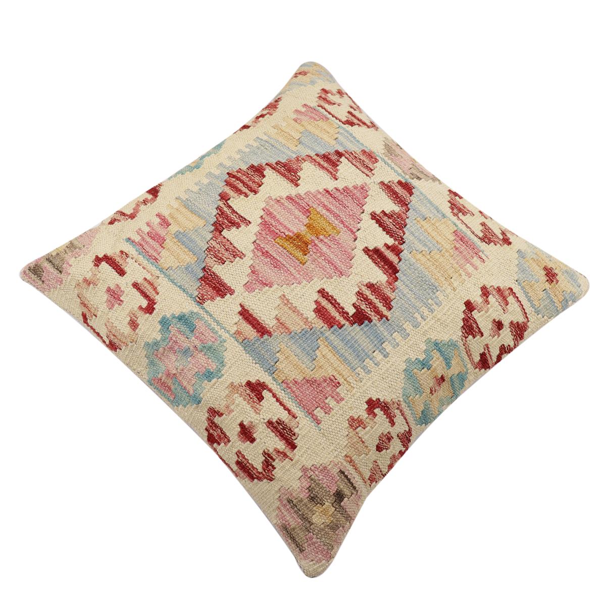 handmade Traditional Pillow Beige Red Hand-Woven SQUARE 100% WOOL Hand woven turkish pillow2' x 2'