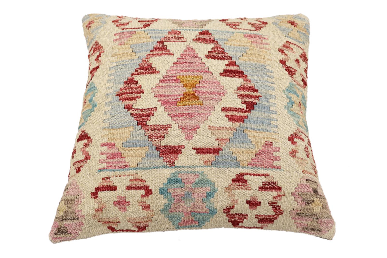 handmade Traditional Pillow Beige Red Hand-Woven SQUARE 100% WOOL Hand woven turkish pillow2' x 2'