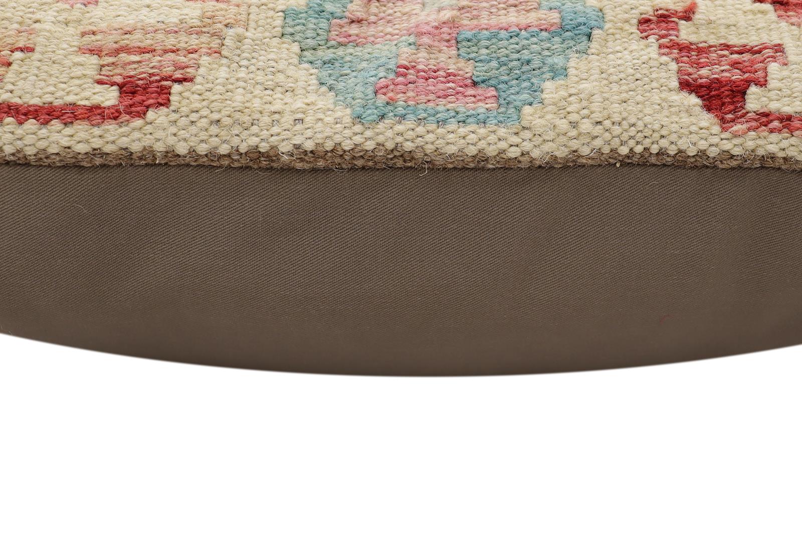 handmade Traditional Pillow Beige Red Hand-Woven SQUARE 100% WOOL Hand woven turkish pillow2' x 2'