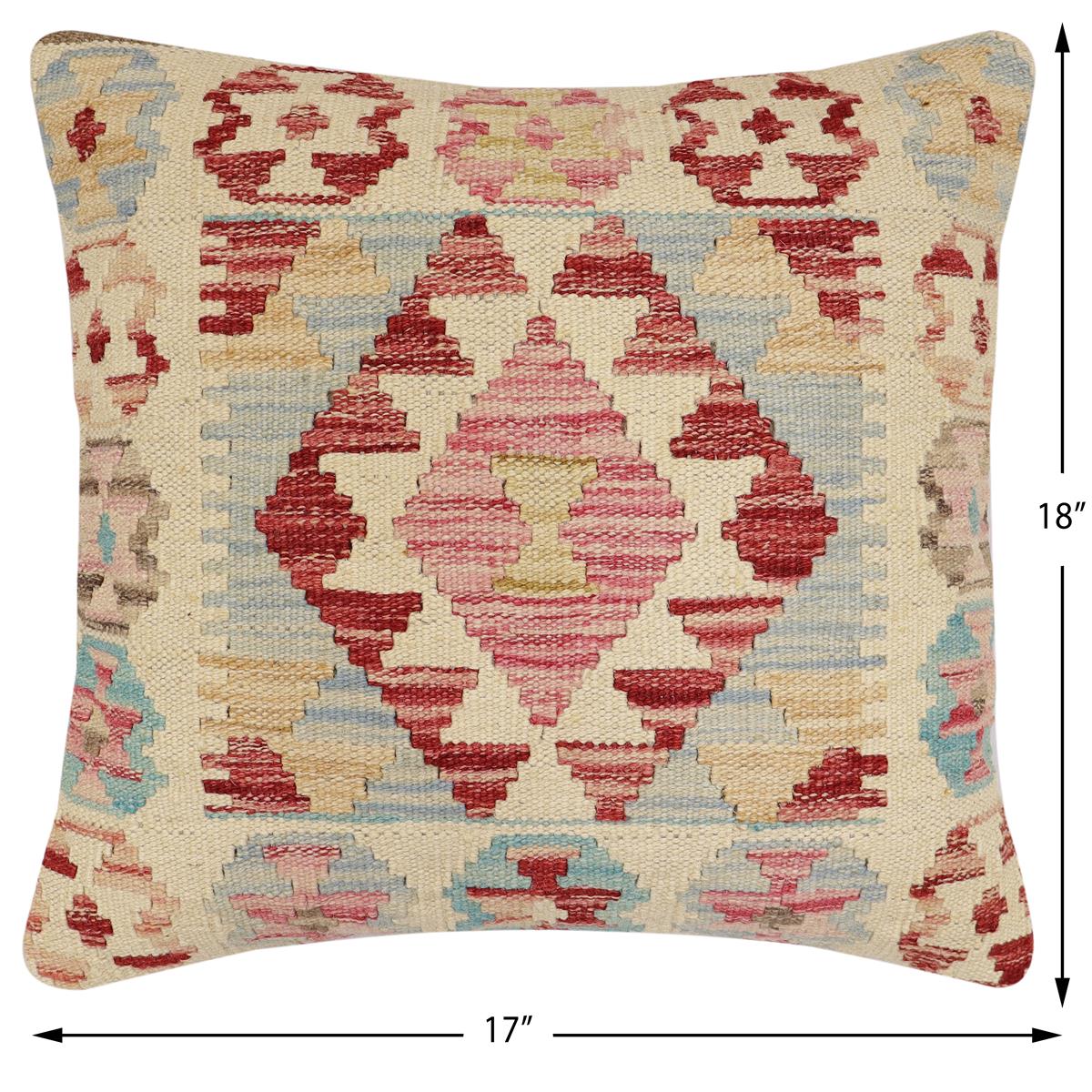 handmade Traditional Pillow Beige Red Hand-Woven SQUARE 100% WOOL  Hand woven turkish pillow  2 x 2