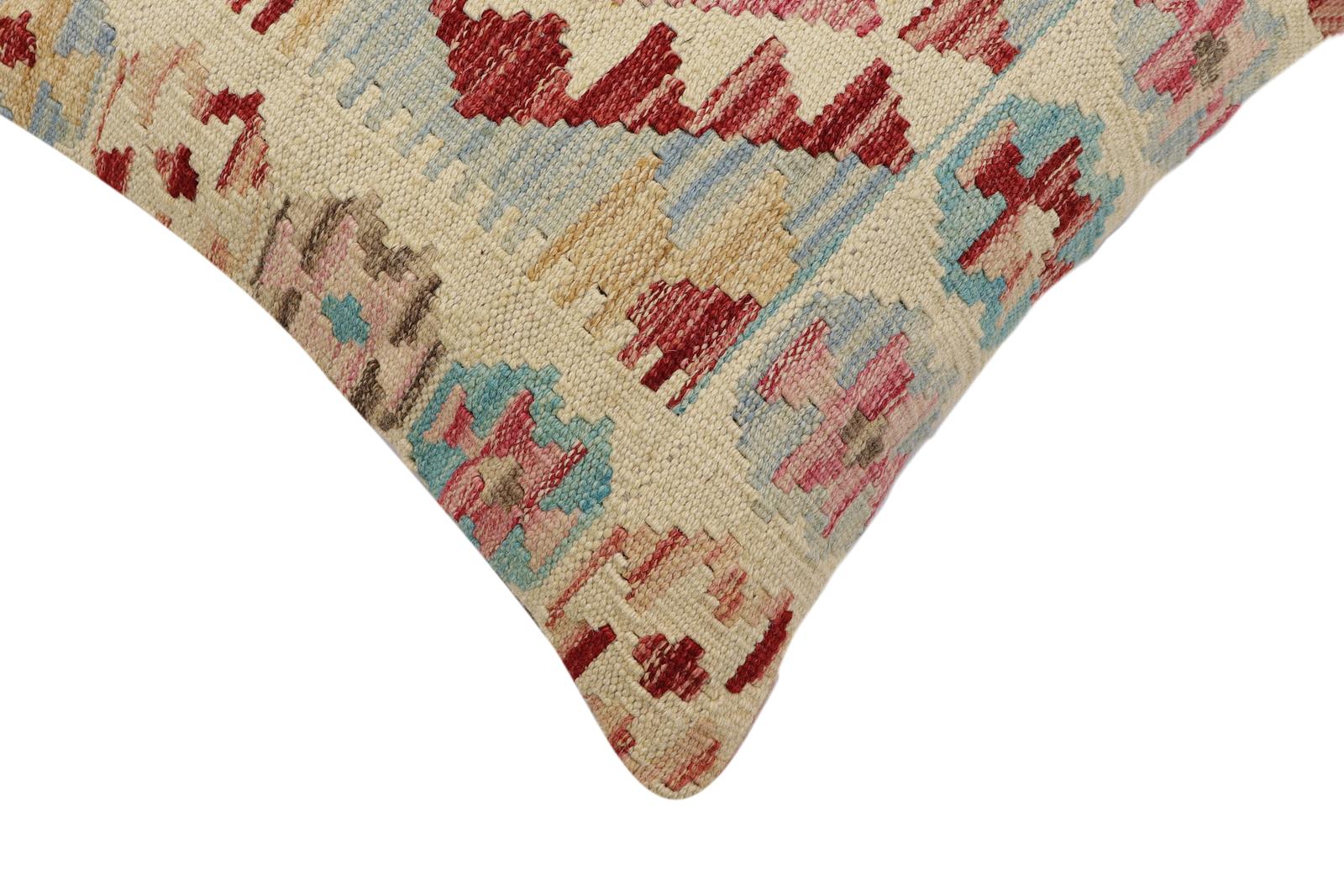handmade Traditional Pillow Beige Red Hand-Woven SQUARE 100% WOOL  Hand woven turkish pillow  2 x 2