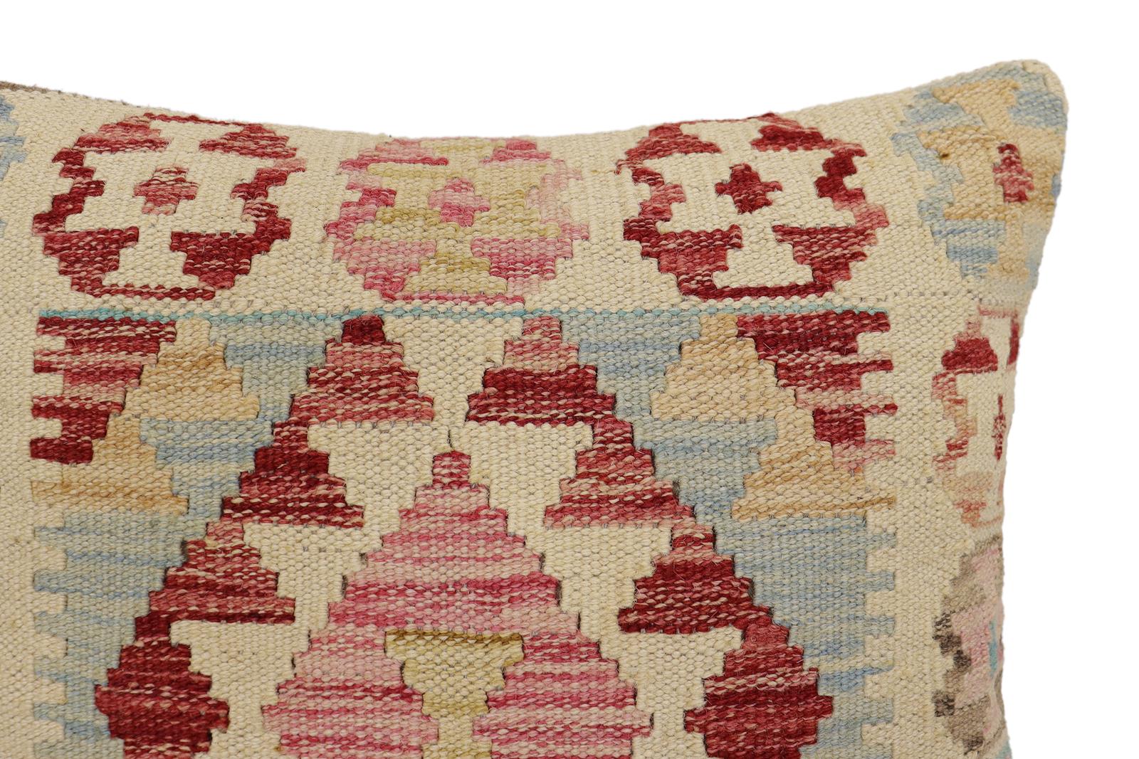 handmade Traditional Pillow Beige Red Hand-Woven SQUARE 100% WOOL  Hand woven turkish pillow  2 x 2