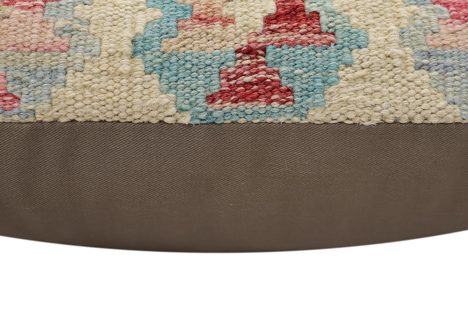 handmade Traditional Pillow Beige Red Hand-Woven SQUARE 100% WOOL  Hand woven turkish pillow  2 x 2