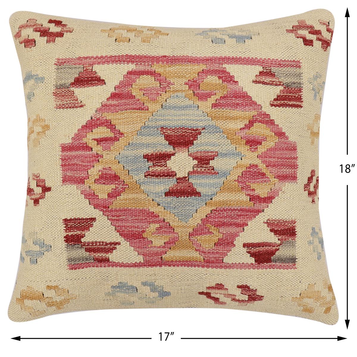 handmade Traditional Pillow Beige Red Hand-Woven SQUARE 100% WOOL  Hand woven turkish pillow  2 x 2