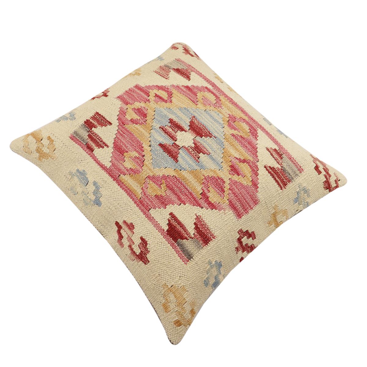 handmade Traditional Pillow Beige Red Hand-Woven SQUARE 100% WOOL  Hand woven turkish pillow  2 x 2