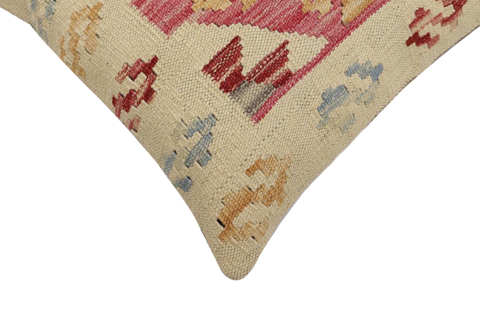 handmade Traditional Pillow Beige Red Hand-Woven SQUARE 100% WOOL  Hand woven turkish pillow  2 x 2