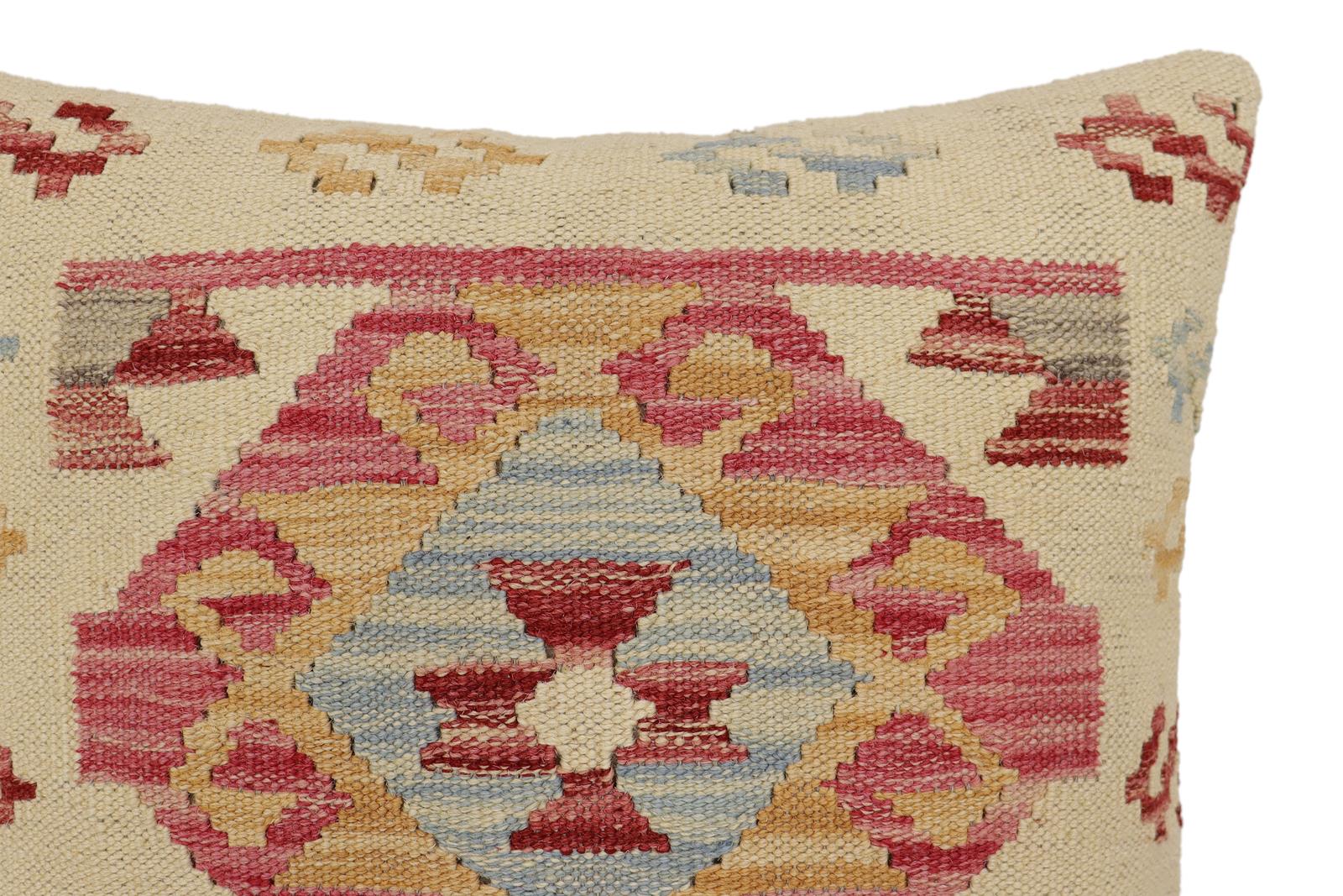 handmade Traditional Pillow Beige Red Hand-Woven SQUARE 100% WOOL  Hand woven turkish pillow  2 x 2