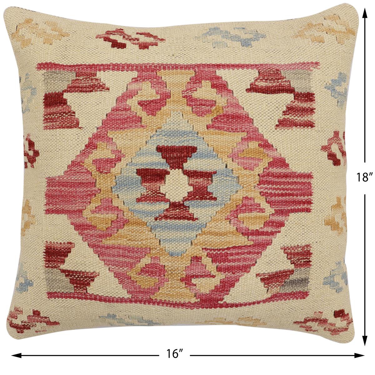 handmade Traditional Pillow Beige Red Hand-Woven SQUARE 100% WOOL  Hand woven turkish pillow  3 x 5