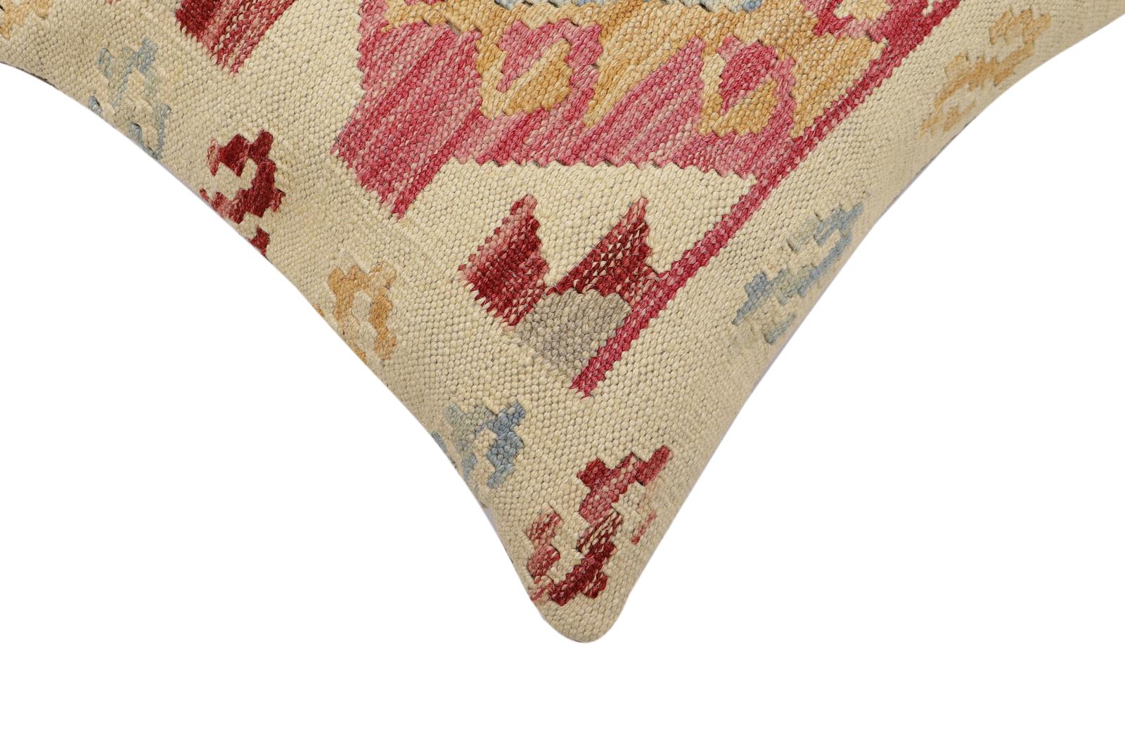 handmade Traditional Pillow Beige Red Hand-Woven SQUARE 100% WOOL  Hand woven turkish pillow  3 x 5